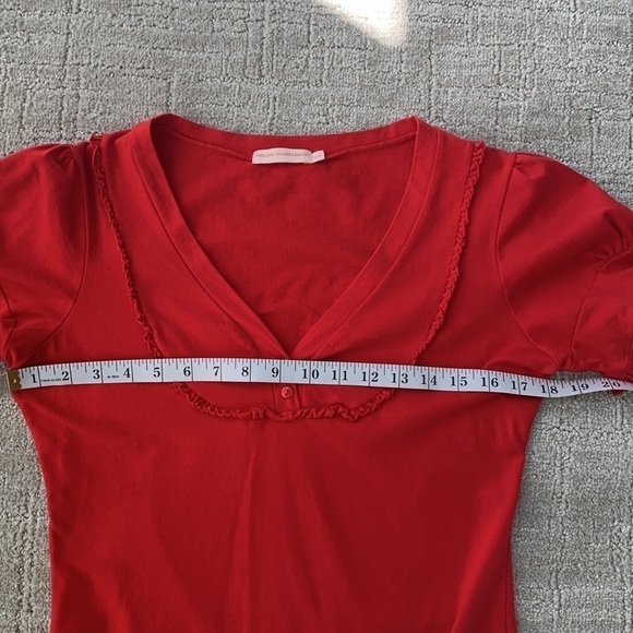 Precchio Colors Concept Red Ruffle Detail Fitted Short Sleeve Knit Top - Picture 6 of 7